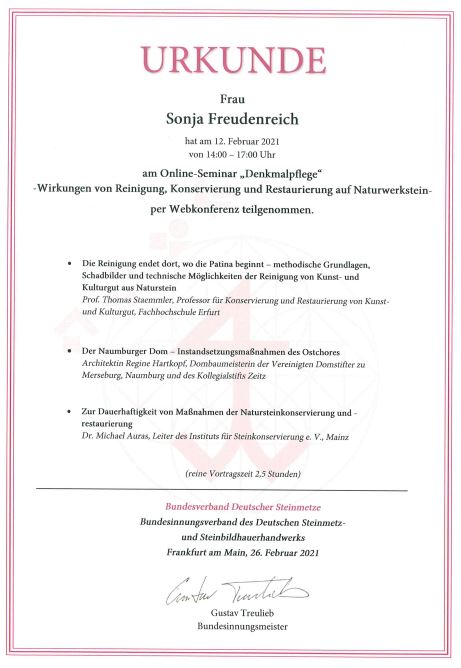 urkunde sonja freudenreich 2020